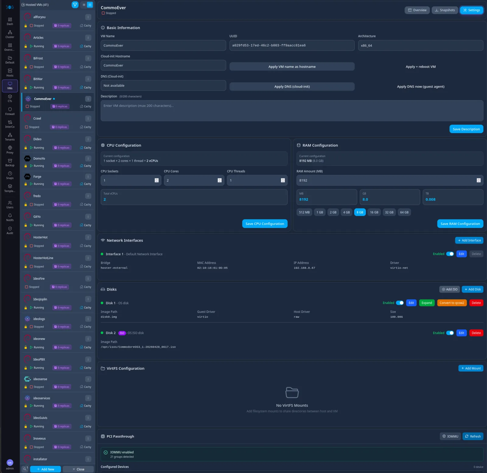 Configuration d'une VM